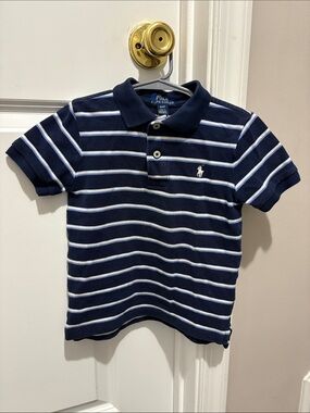 Polo by Ralph Lauren Navy and White Striped Cotton Polo